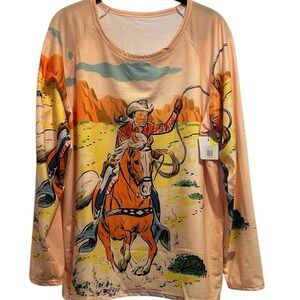 NWT Western Long Sleeve Cowboy Roy Roger’s Graphic Top XL